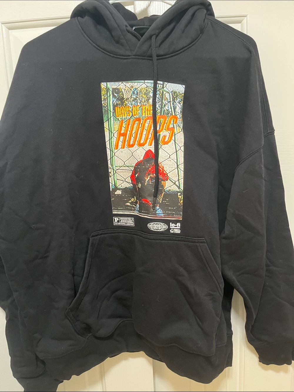H&M Black Crewneck Hoodie with Orange Graphic